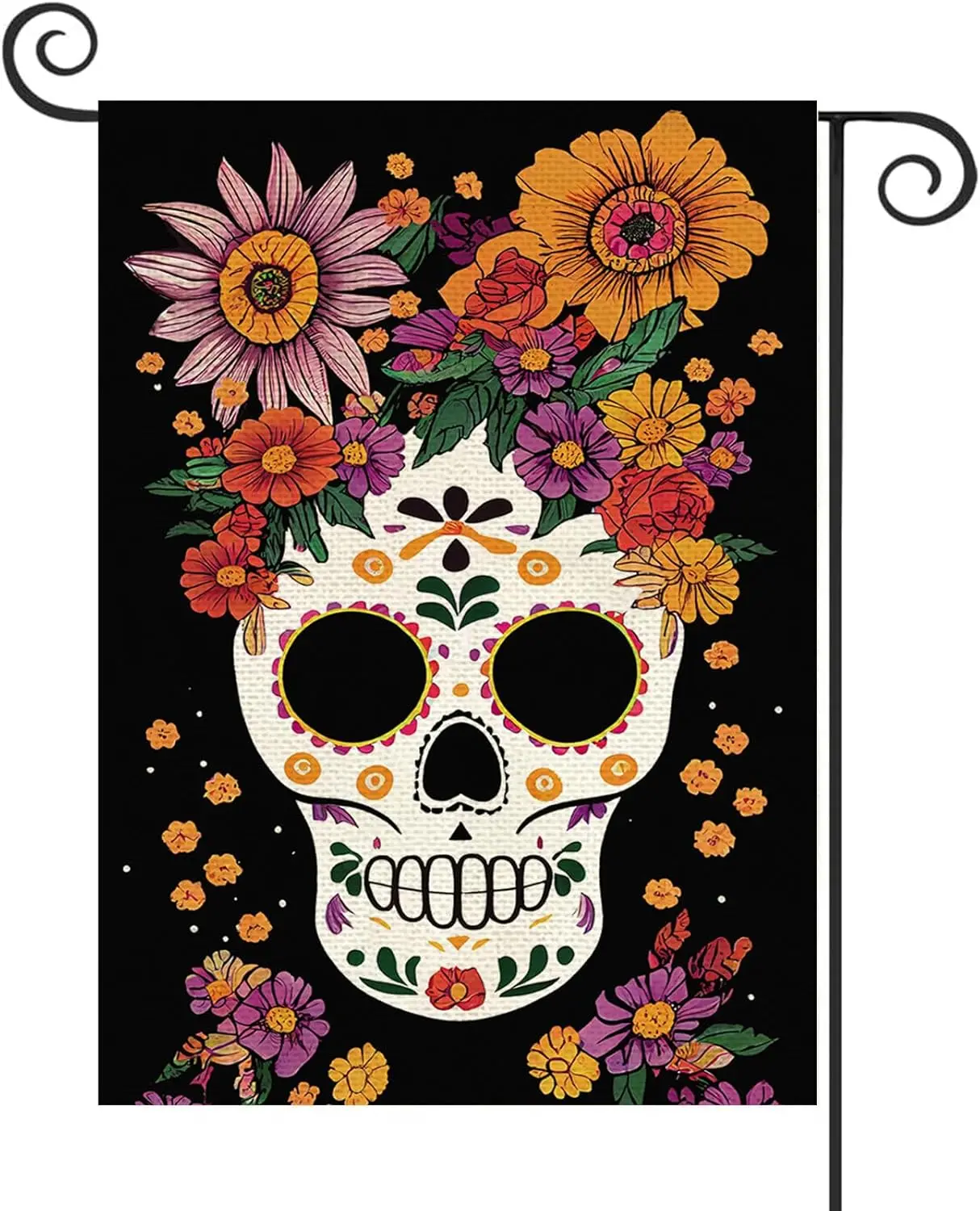 Baccessor Day of the Dead Garden Flag Floral Skull mini 12.5 x 18 Inch Double Sided Burlap Mexican Dia De Los Muertos Yard Flag