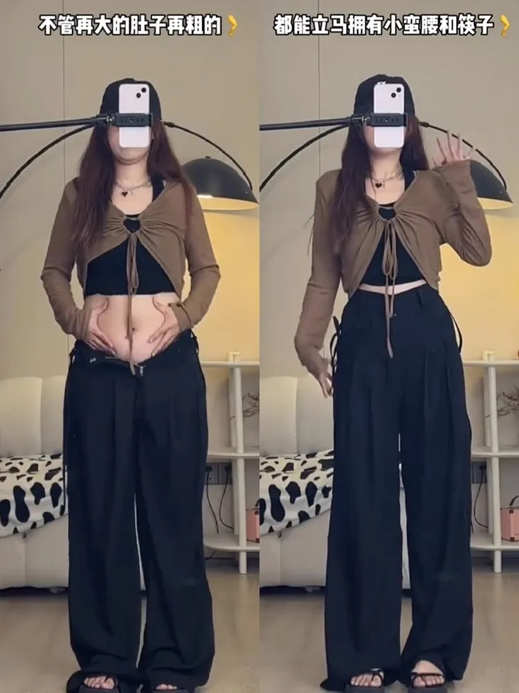 بنطال ذو قصة أرجل واسعة للمرأة الصيف المرأة الشتاء أفخم المخملية الحضرية المهنية بطانة الصوف مبطن استرخاء المرقعة سروال قصير Ins #1