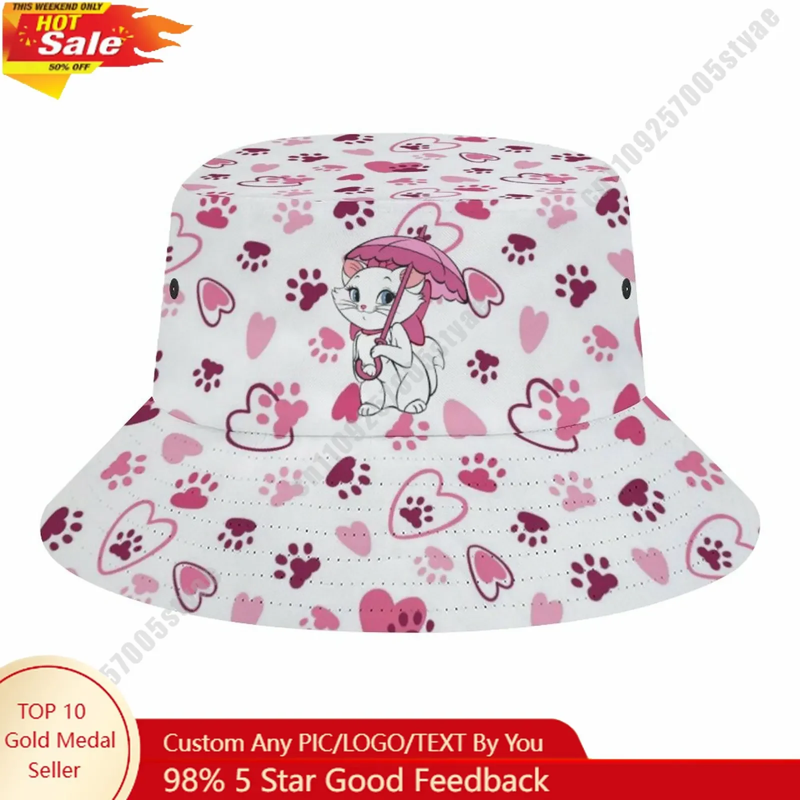 

Marie Bucket Cap Disney Cartoon DIY Custom Your Graphic Design Fisherman Hat Holidays Gift Sun Protection Fashion Hat