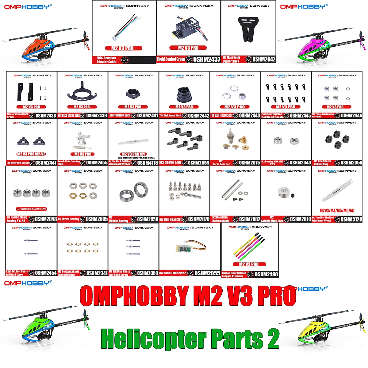 

OMPHOBBY M2 V3 PRO RC Helicopter Parts Flight Control Receiver Screw Washer Adapter Cable Bearing Connecting Rod Ball Head Buckl