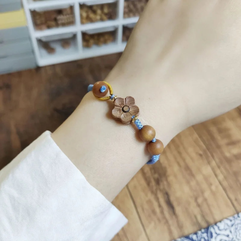 Spend Your Time Peach Wood Bracelet Peach Blossom Lucky Carrying Strap Female Incense Wood White Sandalwood with Beads Bracelet