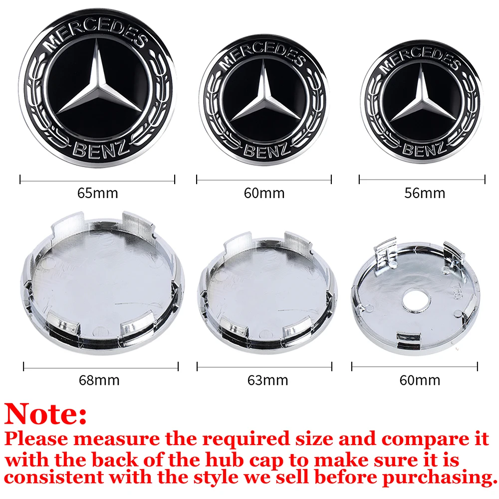 4Pcs 60/63/68mm Car Wheel Center Hub Caps Tire Rim Covers Replacement Decoration Mercedes Benz A B C E M R G Class Exclusive AMG