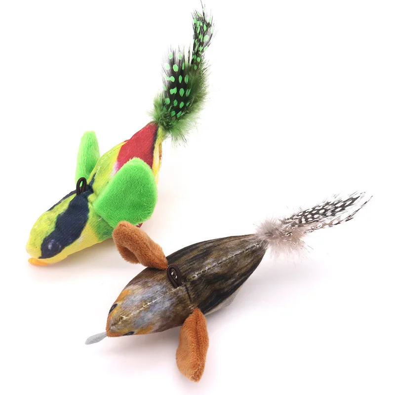 Simulated Bird Sound Cat Toy for Self-Entertainment, Hanging Sound-Making Shaking Bird Feather Teaser Wand Bird Toy