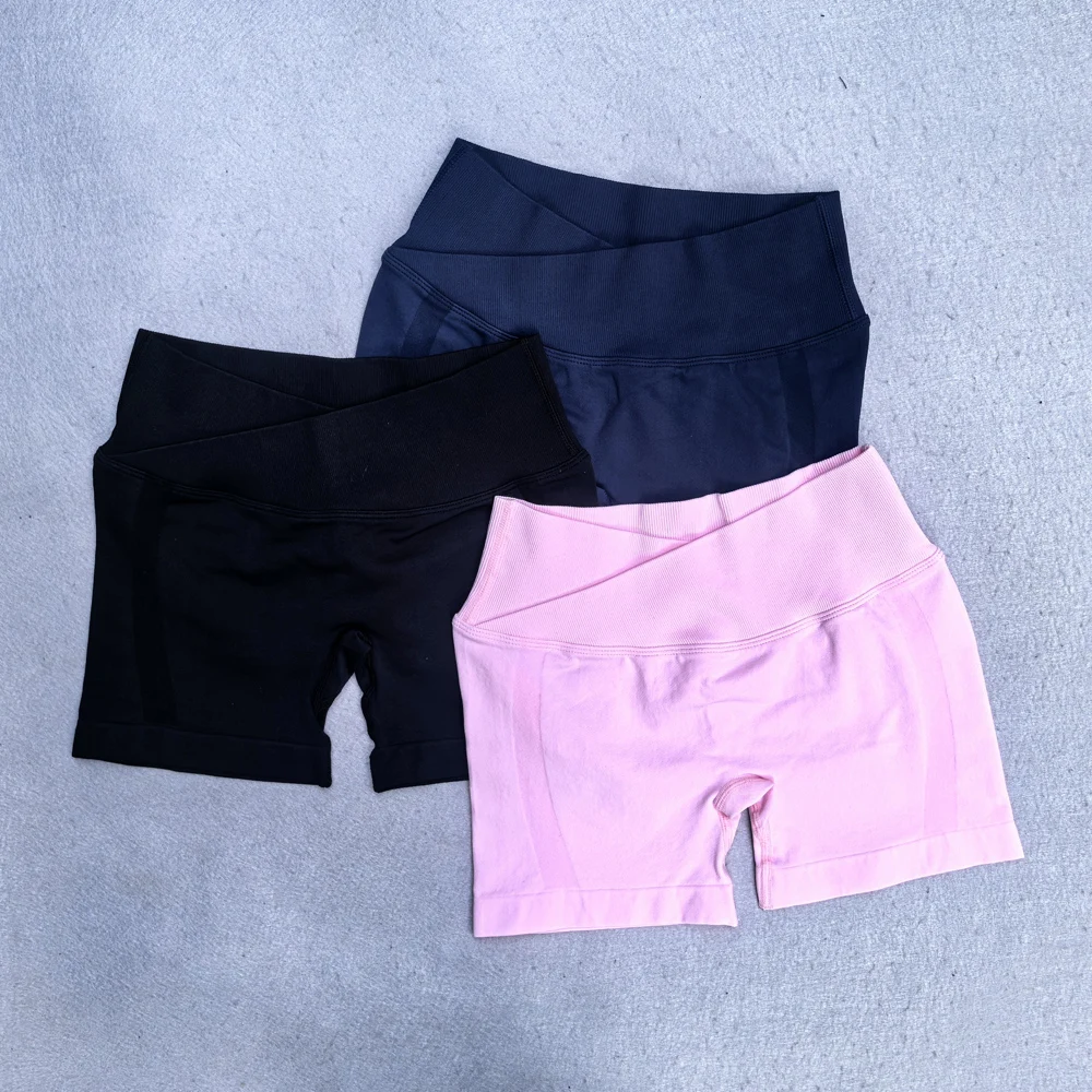 Crossover V-Taille Gym-Shorts Scrunch Bum Yoga-Shorts Damenbekleidung Booty Biker Shorts Nahtlose Leggings Squat-Proof Workout-Hose