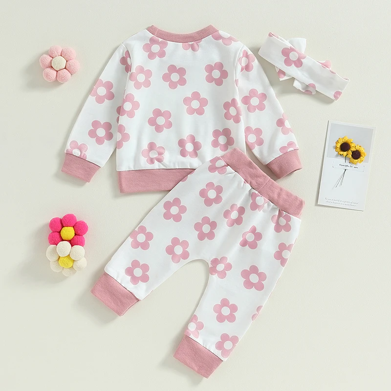 Kupretty Newborn Baby Girl Fall Outfit Flower Long Sleeve Crew Neck Sweatshirts Pants Clothing 3 6 9 12 18 24 Months Gifts