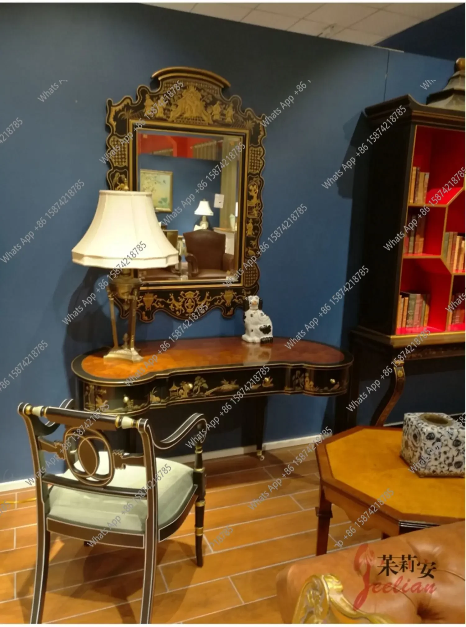 

S69 Французская роскошная окрашенная твердая древесина Береза Европейская неоклассическая тяжелая промышленность Черный овальный пояс 1,4 метра Стол для рисования