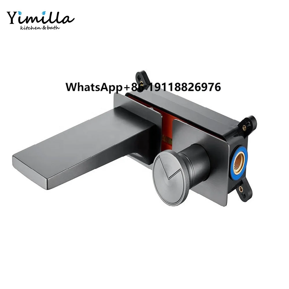 

New Arrival Bathroom Vanity Tap Mixer Grey Brass Wall Mounted Basin Faucet with Round Handle