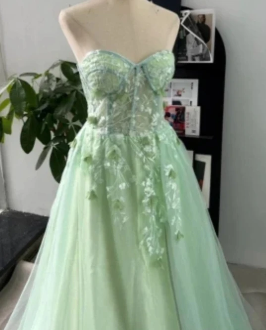 ZJ6085 Customized Sweetheart Mint Green Korea A-line Strapless Puffy Wedding Dresses Photo Shoot Corset Bridal Gown