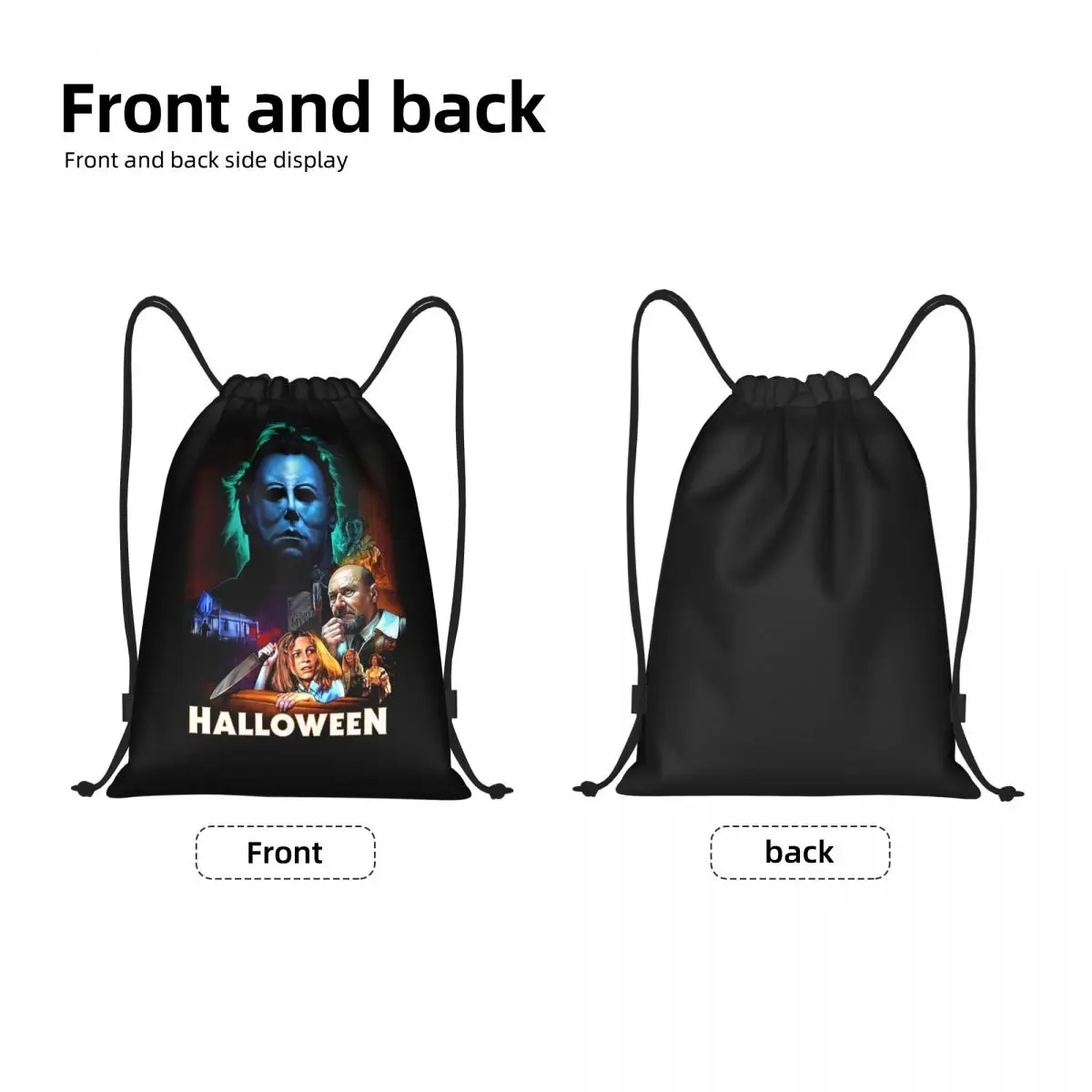 Custom Michael Myers Knives Drawstring Backpack Bags  Lightweight Halloween Movie Poster Gym Sports Sackpack Sacks for Shopping