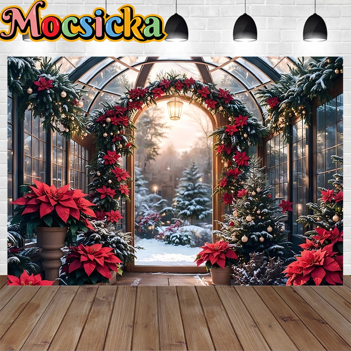 Christmas Flower House Background for Girls Photography Winter Snowflake Greenhouse Glass Door Xmas Wreath Backdrop Kids Photo