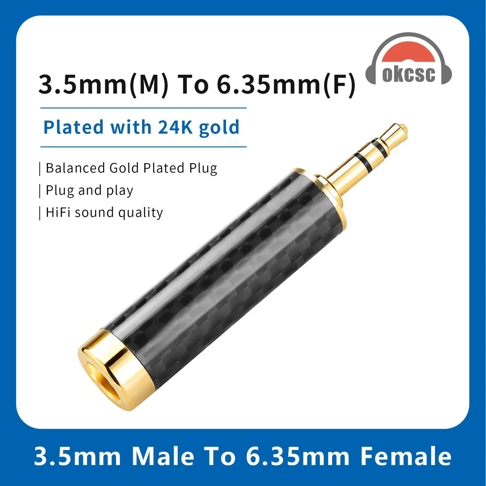 

OKCSC TX36 6.35mm Female Audio Adapter to 3.5mm Male Converter for /Headphone Amplifier/Speaker/Headphones/Guitar/Microphone
