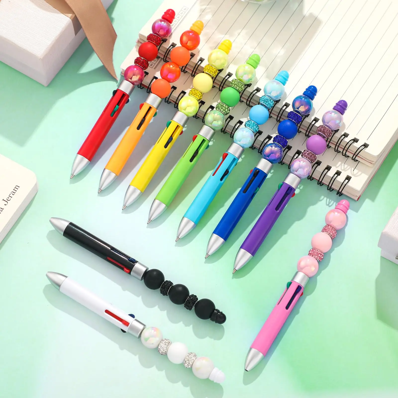 60pcs New 4-color Refill Beaded Ballpoint Pen DIY Beadable Pens Student Stationery Plastic Gift Pen School Office Pen Supplies