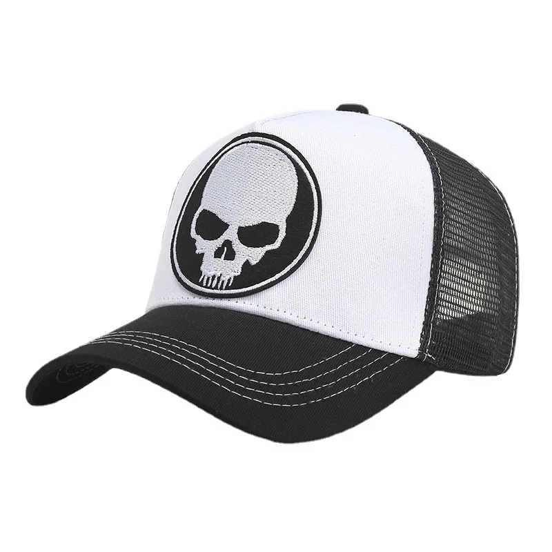 Unisex Skull Embroidery Baseball Net Caps for Men Women Spring and Summer Outdoor Adjustable Casual Hats Sunscreen Trucker Hat ﻿