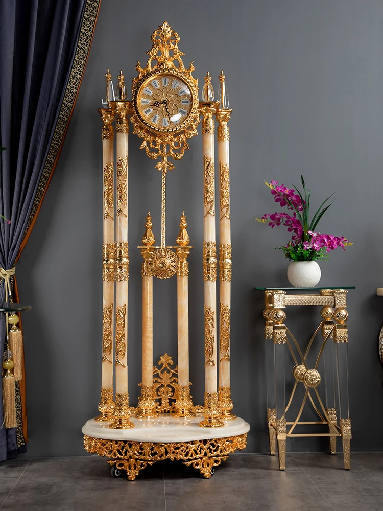 German luxury electroplated gold copper quartz movement floor clock creative living room European clock hotel clubhouse high-end
