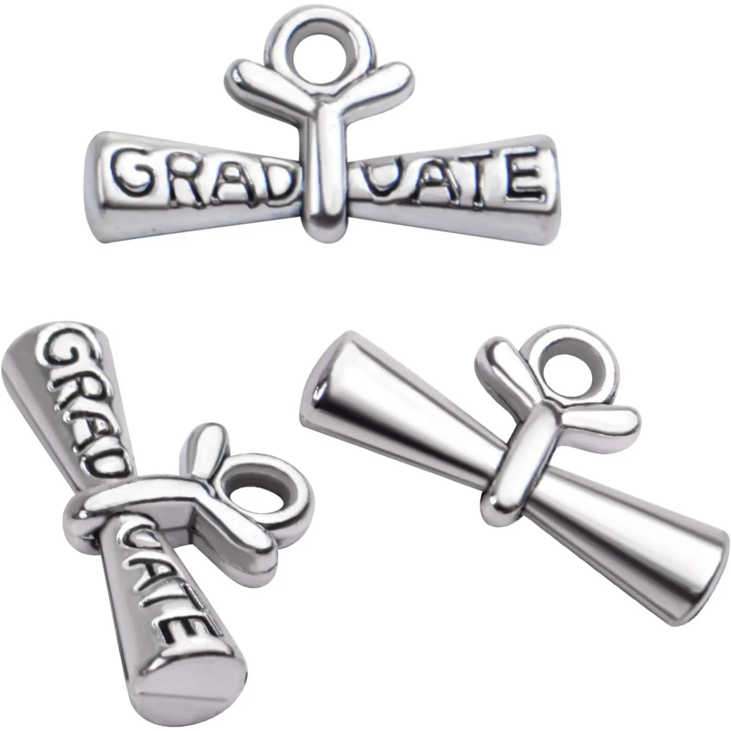 50 قطعة من المعلقات الفضية للتخرج معلقة مع دبلوم لقلادة سلسلة المفاتيح والأساور