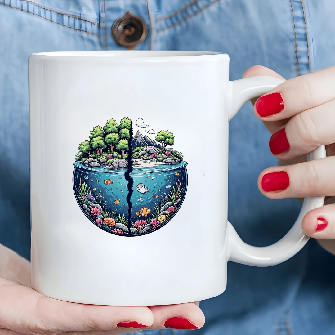 

11oz Cartoon Earth Coffee Cup Home Kids Cold & Hot Drink Cup Christmas Gift Eco Ocean Environmental Cup Office Creative Cup