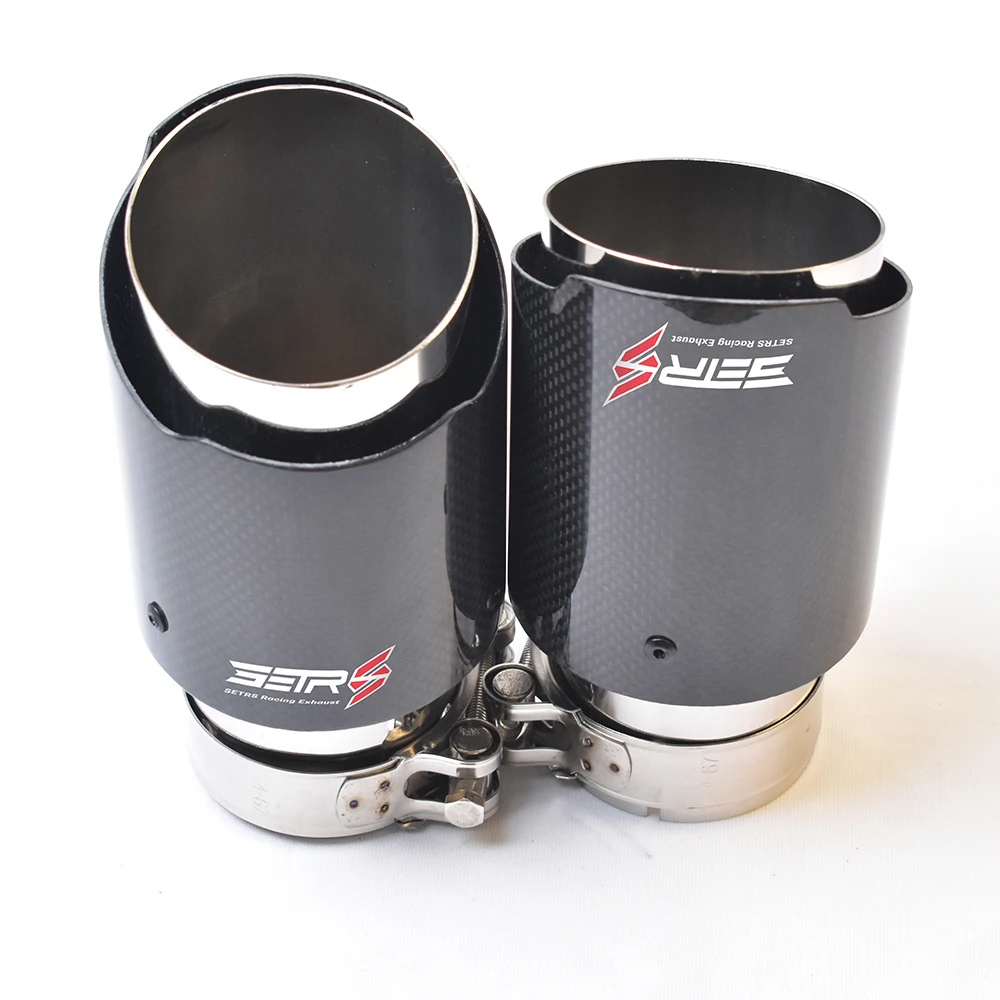 1PC Glossy Fiber Carbon Car Muffler Tip Pipe with SETRS Logo - Automotive Exhaust Accessory 6