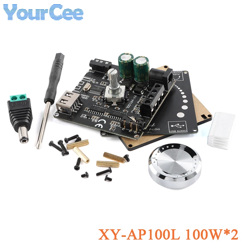 XY-AP100L 100WX2 Ble 5.0 Stereo Amplifier Board AUX USB Sound Card Digital Power Amp Amplificador DC 12V 24V