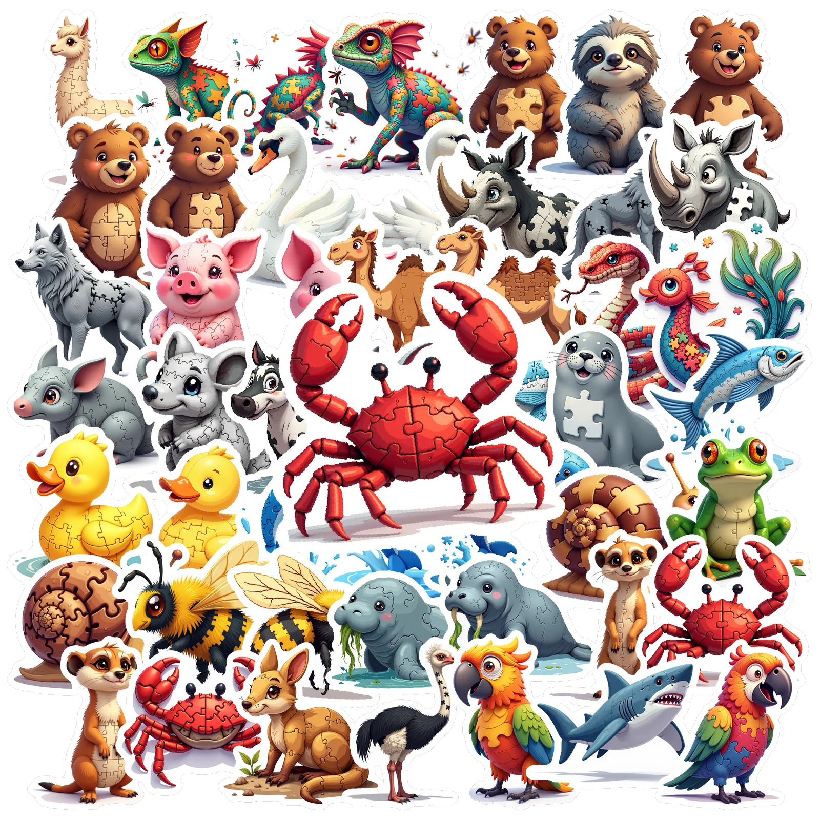 50pcs Cute Animal Sticker Decor Waterproof PVC Sticker for Water Bottle Laptop Phone Scrapbook Stickers