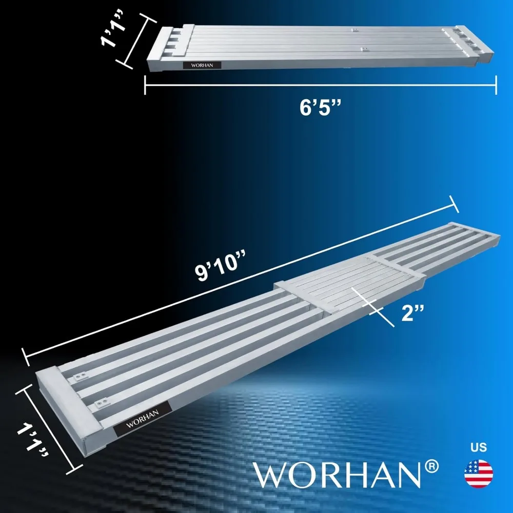 Aluminum Extension Plank 10 ft. 662 lbs Telescopic Platform Textured for Traction Surface Solid Wheelchair Passage with 3 Handle