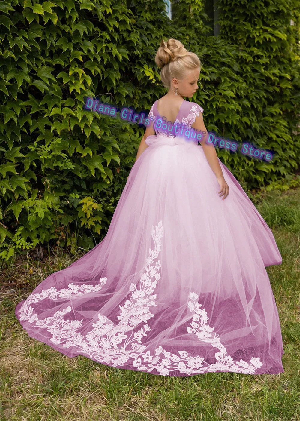 Vestido elegante de encaje blanco con estampado de flores para niña, vestidos esponjosos de tul para boda, desfile de cumpleaños, fiesta de noche, vestidos personalizados