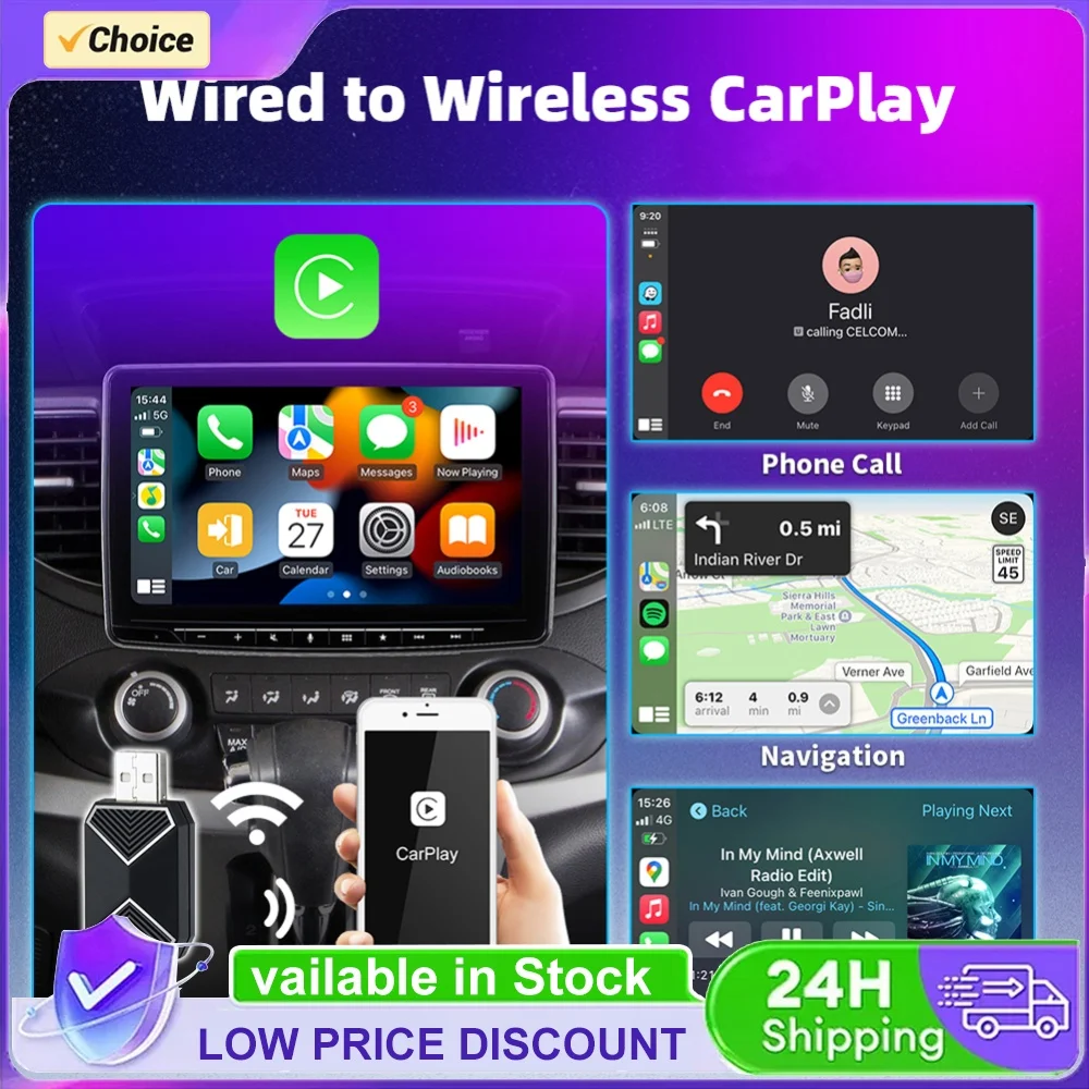 Wireless Carplay Dongle Android 11+ Wireless CarPlay Android Auto Mini Box Dongle Voice Assistant for Wired CarPlay Android Cars