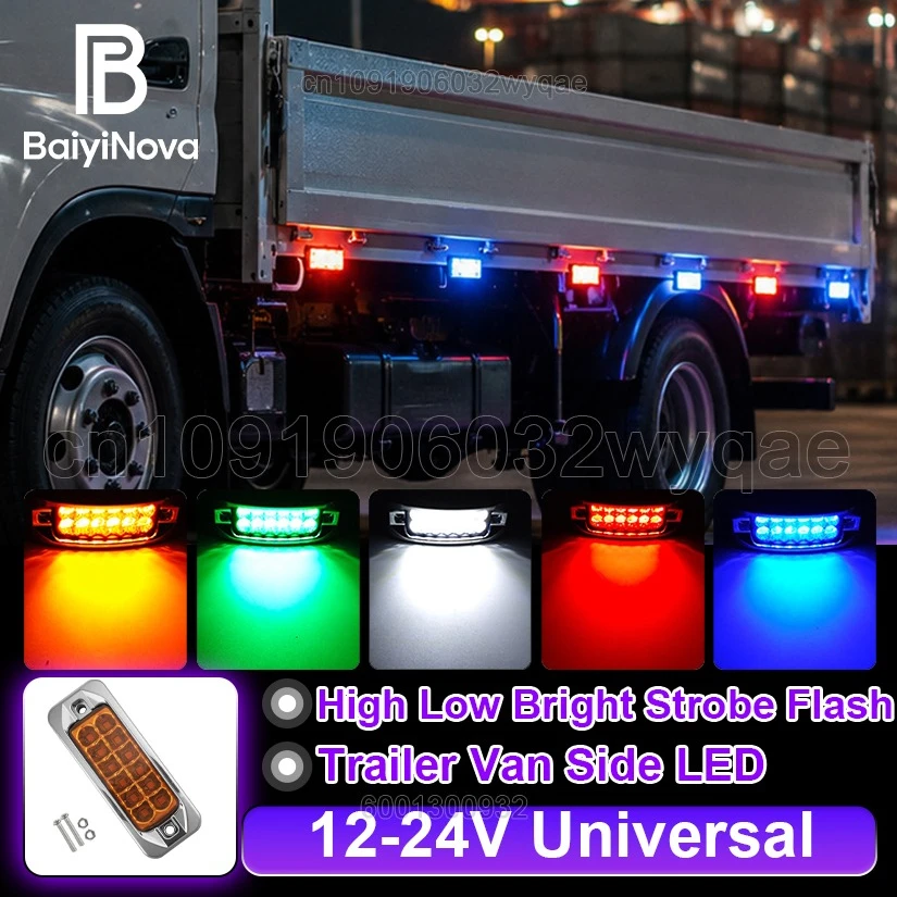 LED Square Truck Side Marker Light 4 Wires High Low Bright Strobe Flash 12-24V Universal Trailer Van Side Warning DecorativeLamp