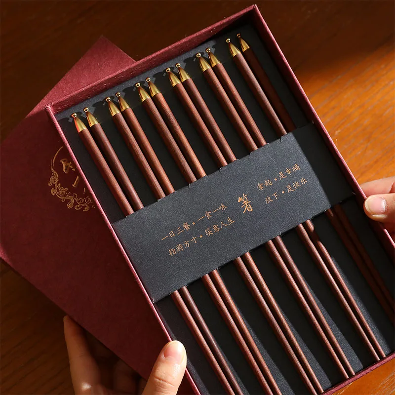 

6 10 Pairs Luxury Sandalwood Chinese Chopsticks Set with Gift Box Home Wedding Reusable Dishwasher Non-slip Sushi Chop Sticks