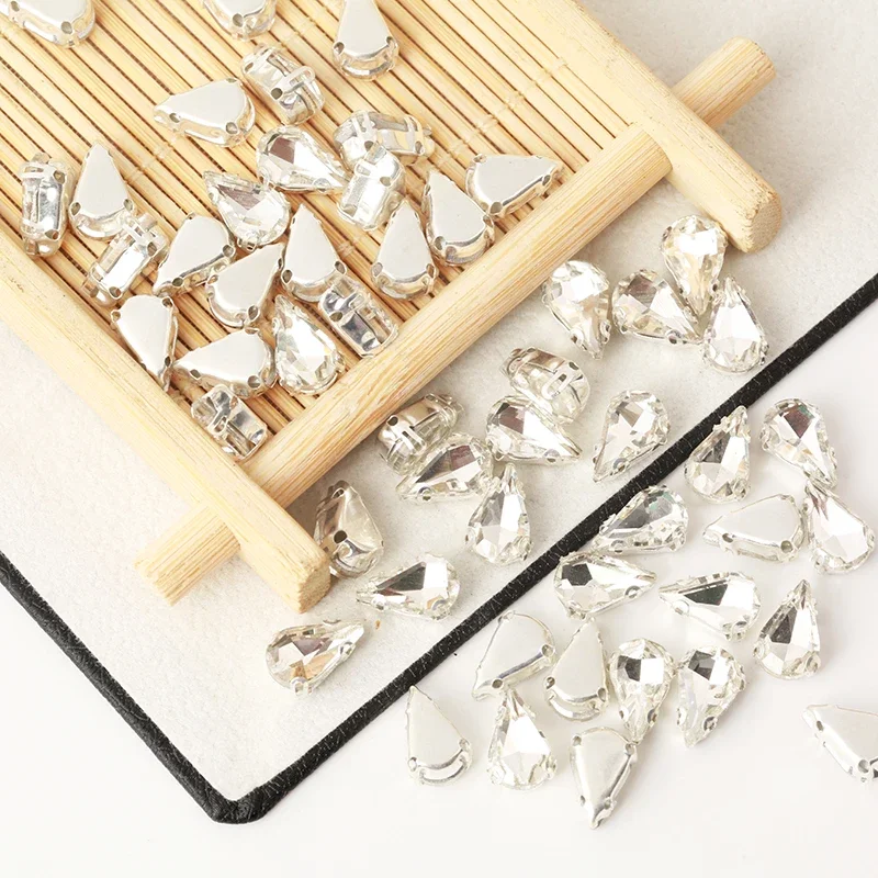 RESEN Sell at a loss 5X8/6x10//8x13mm Sliver Claw Teardrop Crystal Stones Flatback Glass Strass For Diy Garment Accessories