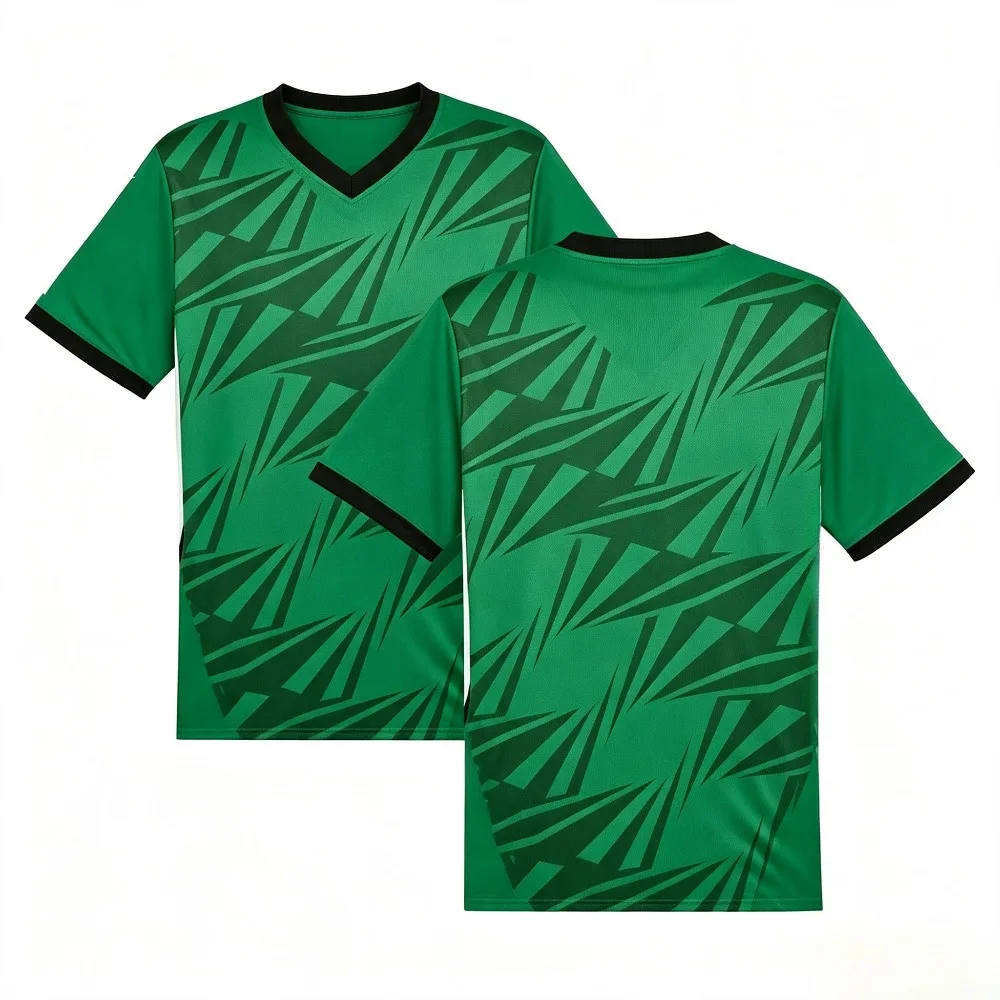 Green Black Geometric Sharp Pattern Men T Shirt V Neck Short Sleeve Fashion Daily Top Tee