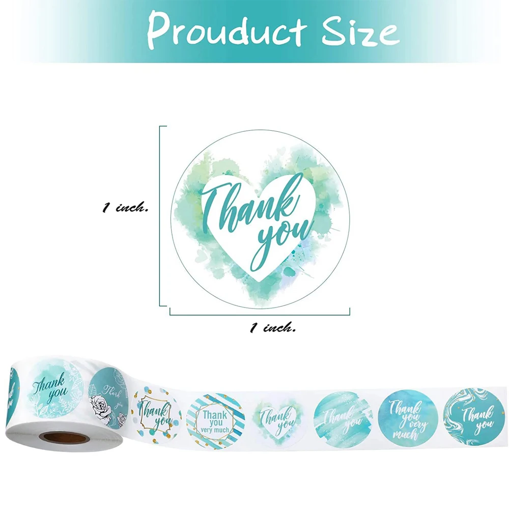 Rollo de pegatinas redondas de agradecimiento, pegatinas de decoración de flores, etiqueta de sellado de sobre, álbum de recortes, regalo de fiesta de boda, 1 pulgada, 500 Uds.
