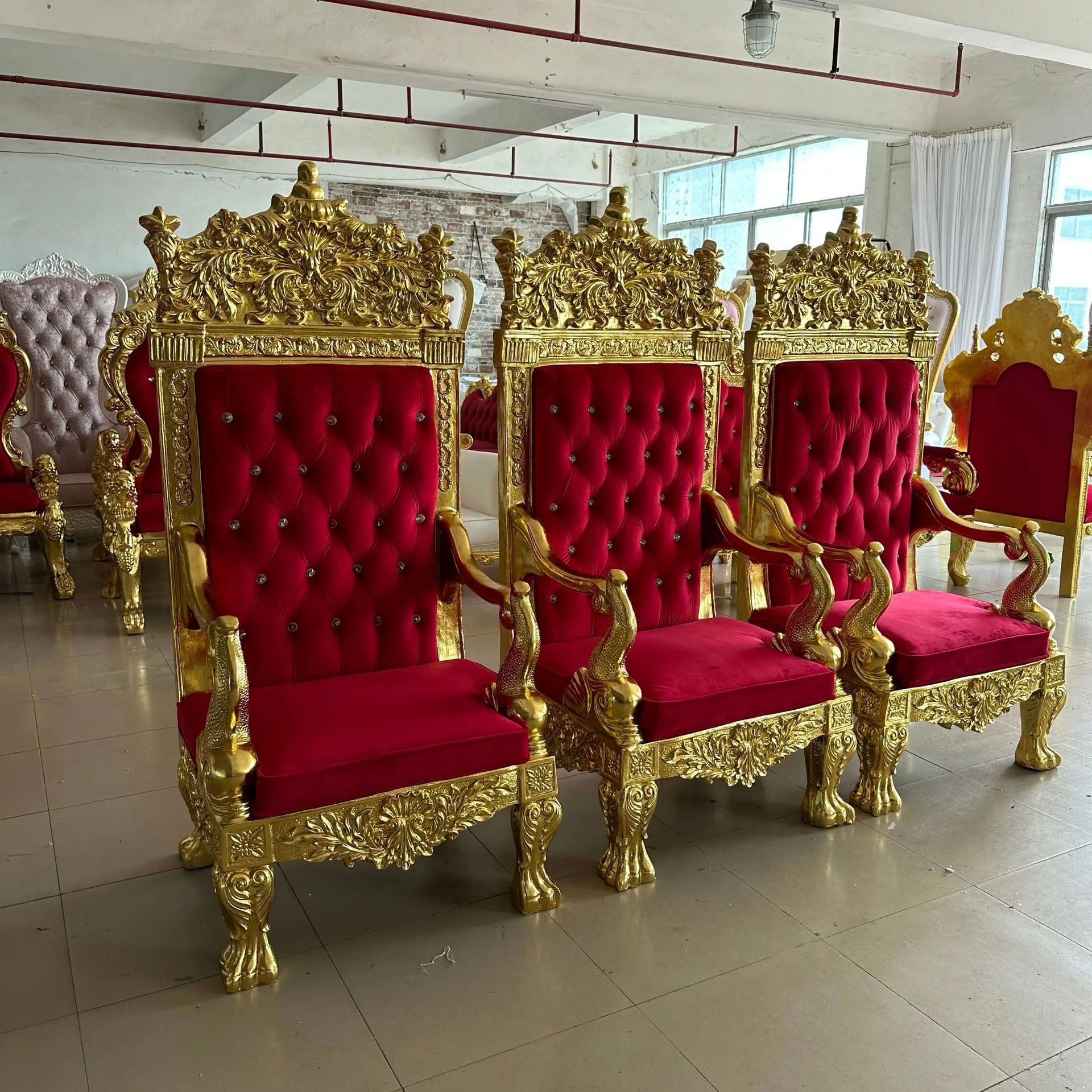 hotel furniture gold frame wood king queen throne chair red velvet king throne chairs
