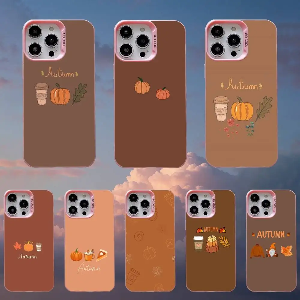 

Folhas de outono abóbora capa de telefone para iphone 16,15,14,13,12,11, mini, pro, se, max, plus, capa de silicone fosco rosa