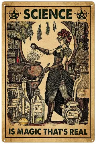 Retro Metal Tin Sign 8 X 12 Inches Science is Magic That's Real, Witch Life P... sign