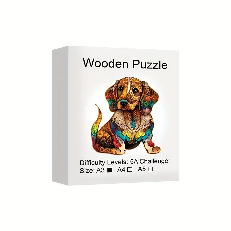 Colourful Dog Wooden Puzzle for Adults Kids, Animal Shaped Pieces Jigsaw Puzzles Toys, Christmas Gift Home Decor Family Game