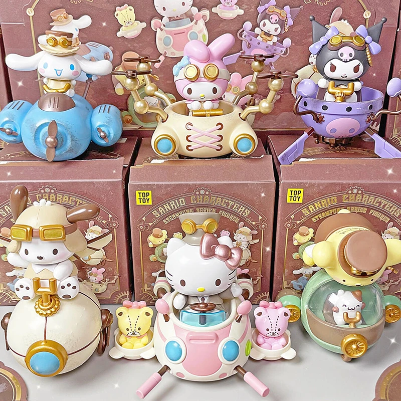 Sanrio Blind Box Family Steampunk Series Anime Figurka Cute Kuromi Decor Mystery Box Guess Bag Girl Niespodzianka Prezent Zabawki Oryginalne