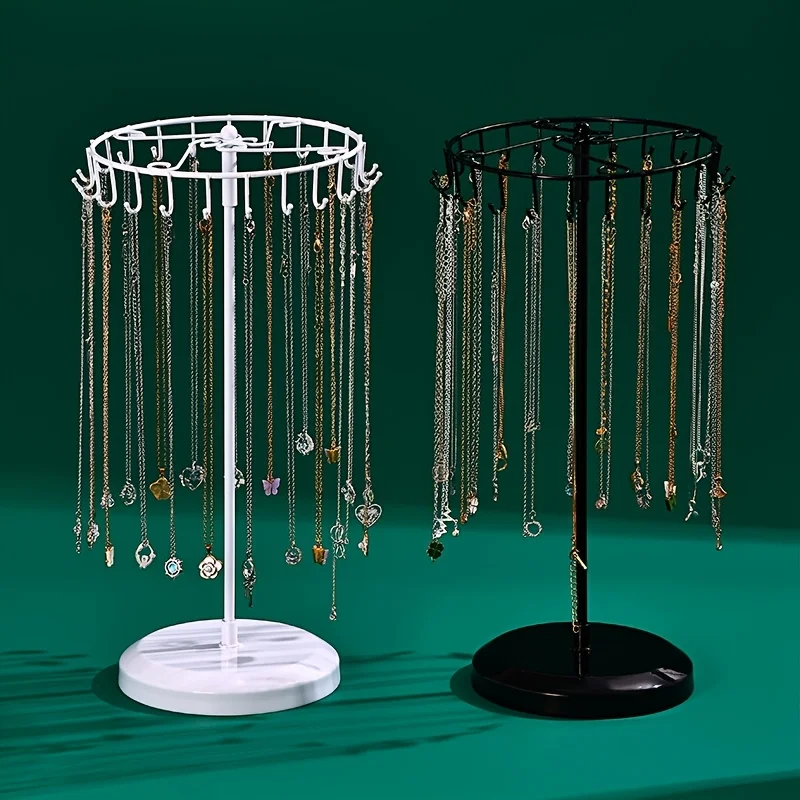 Rotatable Metal Jewelry Display Stand, Multi-Hook Necklace Storage Holder, Desktop Bracelet Earring Display Rack for Stall