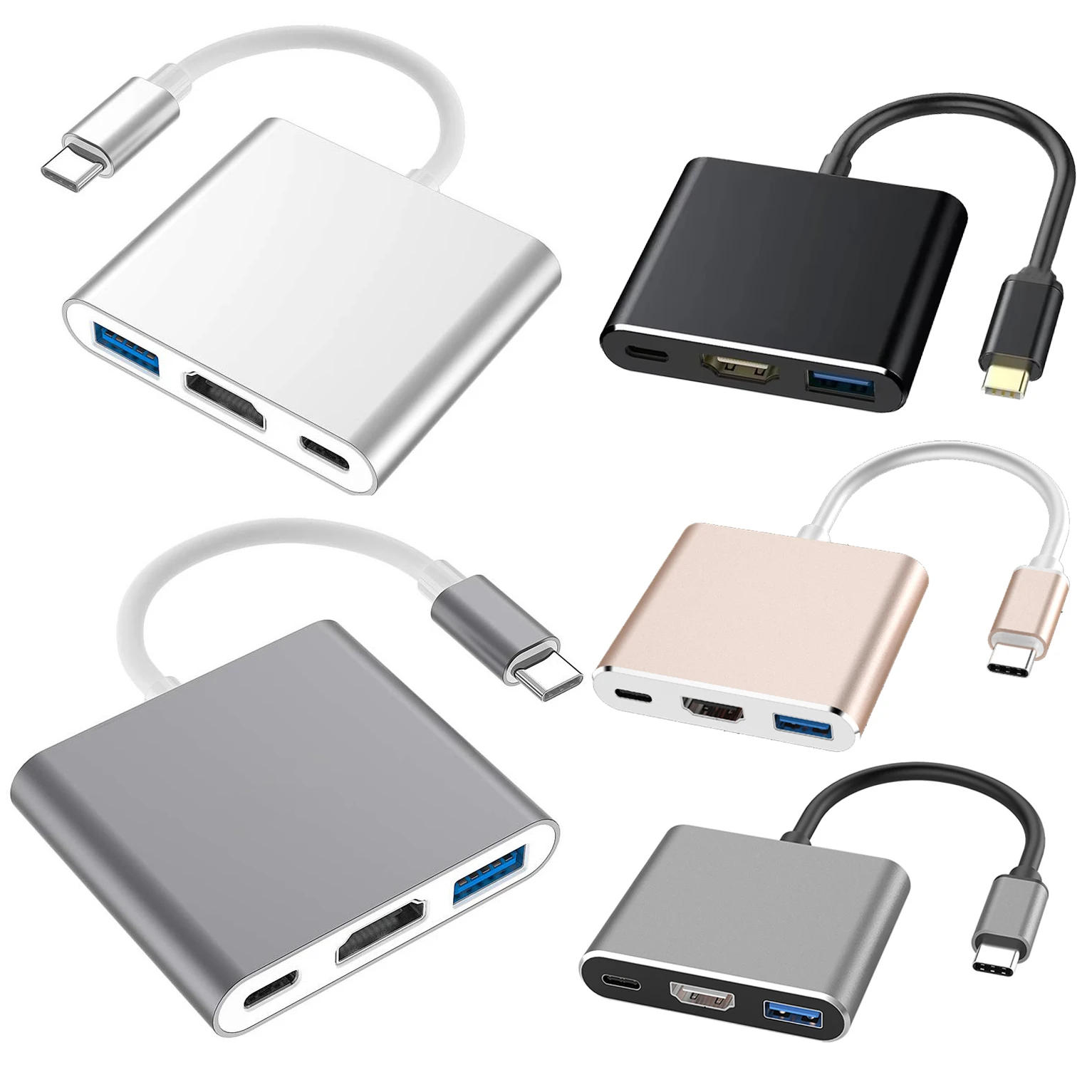 

Thunderbolt3 USB C 3in1 Hub Type-C To 4K UHD Display USB 3.0 OTG PD 60W Fast Charging Splitter Cable for New Macbook Pro Laptop