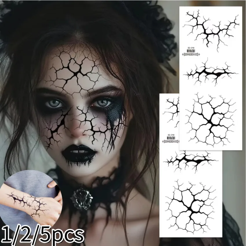 1/2/5pcs Halloween Crack Temporary Tattoo Sticker Waterproof Realistic Vein Design Gothic Spider Web Crack Fake Tattoo Stickers
