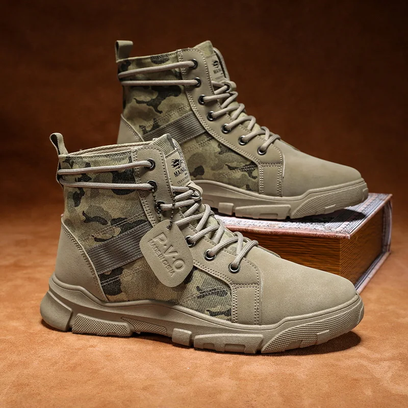 Maat 48, Herenschoenen, herenbreedte, Camo Combat Desert Boots, hoge canvas laarzen, ademend, comfortabel, antislipzool, enkellaarsjes
