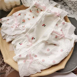 SP&CITY Fruit Print Cotton Lace Cute Panties Women's Traceless Bow Strawberry Underwear Low Waist Breathable Seamless Briefs