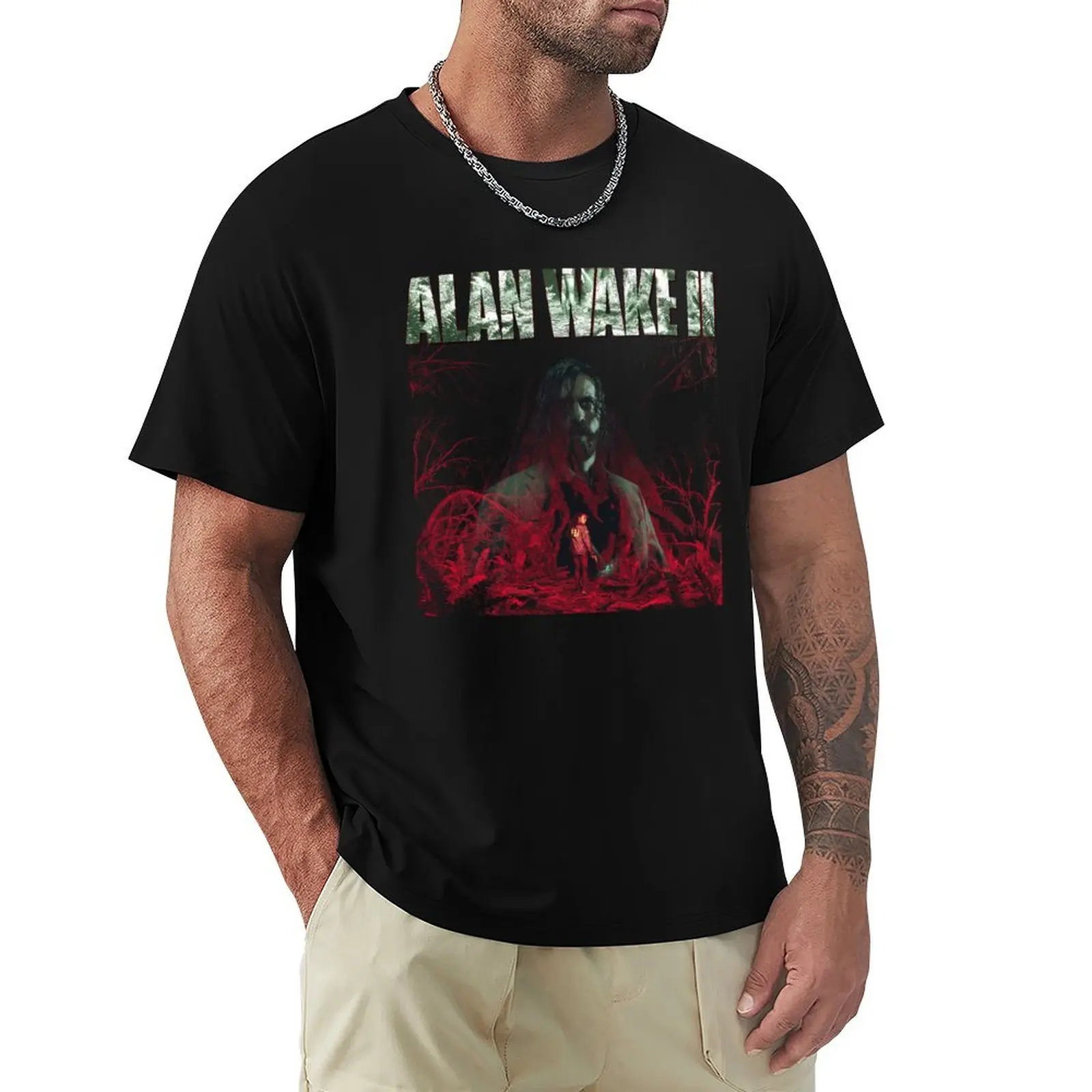 Alan Wake 2 90s Horror Game T-Shirt Basic Simple Design Short Sleeve Shirt