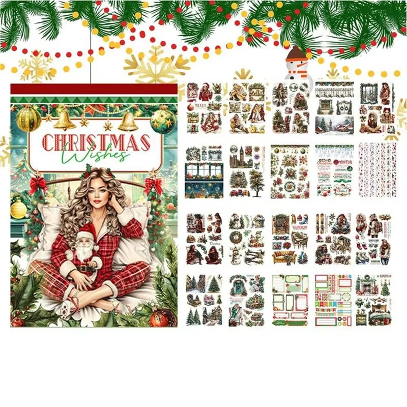 Scrapbooking Stickers Kit Scrapbooking Ledger Decorative Sticker Material Kit Vintage Christmas Patterns Craft Tool