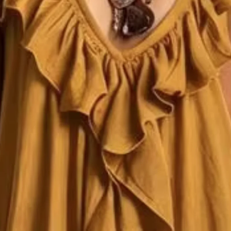 

Bohemian Loose Women Dress Summer Ruffle Deep V Neck Sleeveless Swing Dress Solid Color Loose Casual Beach Dress