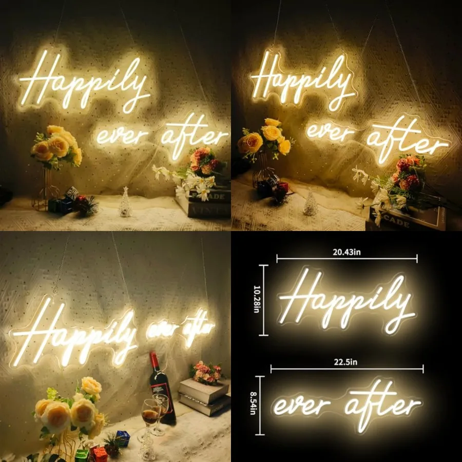 Happily Ever After Neon Sign Large, 42.5 Inch Neon Sign Wedding Happily Ever After with Remote Dimmer, Neon Lights for Bedroom,