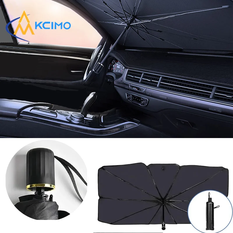 Foldable Umbrella Style Car Windshield Sun Shade, All Season UV Heat Insulation Front Window Parasol Auto Sun Protection