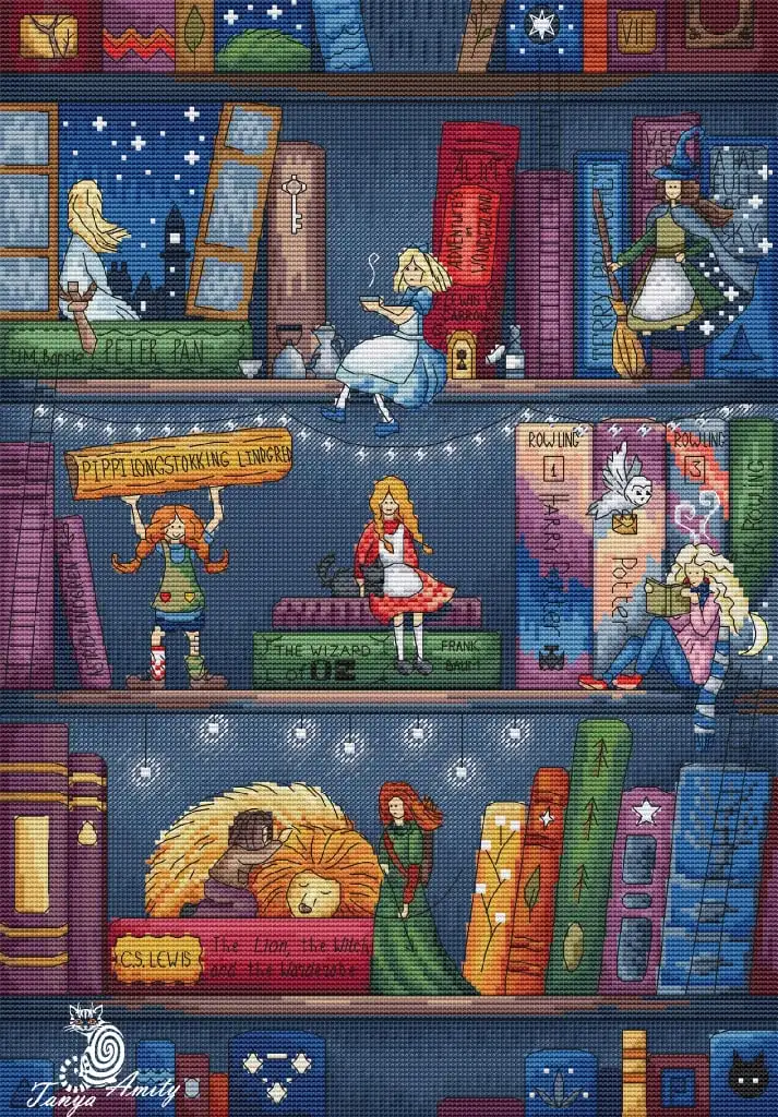 The Girl On The Shelf 39-52 Counted  11CT 14CT 18CT 28CT  Dark Blue Fabric Cross Stitch Embroidery Needlework Sets Home Decor