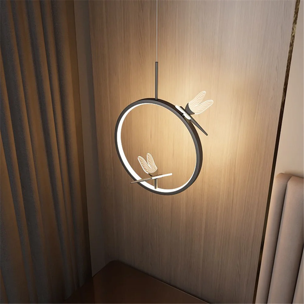 Imagem -04 - Nordic Luxury Circular Dragonfly Pendant Lights Gold Black Led Lamp Fixture Decoração de Mesa de Jantar Acessórios de Cozinha