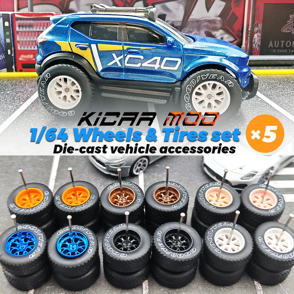1/64 Wheels All Terrain D:17mm with Detachable Rubber Tires for Model Cars Refitting Parts for MINIGT (5 Sets for 5 Cars)