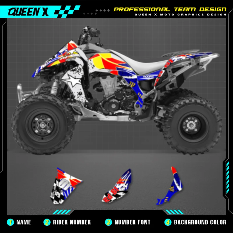 

Queen X MOTOR Motorcycle Graphics Background Decal Stickers Kits For Kawasaki KFX 450 450R Number Name Customize